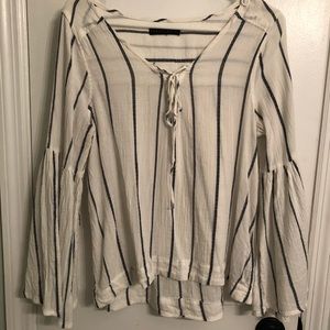 Navy and white blouse, bell sleeves